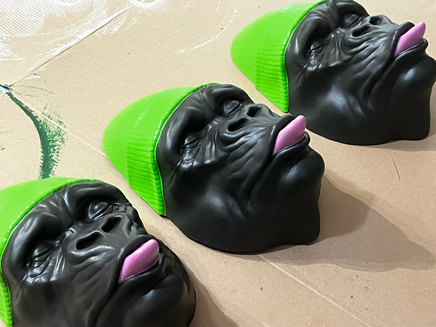 Gorilla Head with Green Beanie Hat