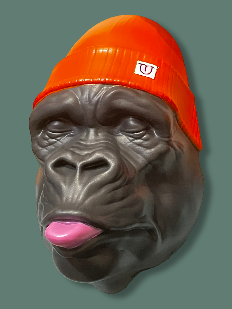 Gorilla Head with Orange Beanie Hat
