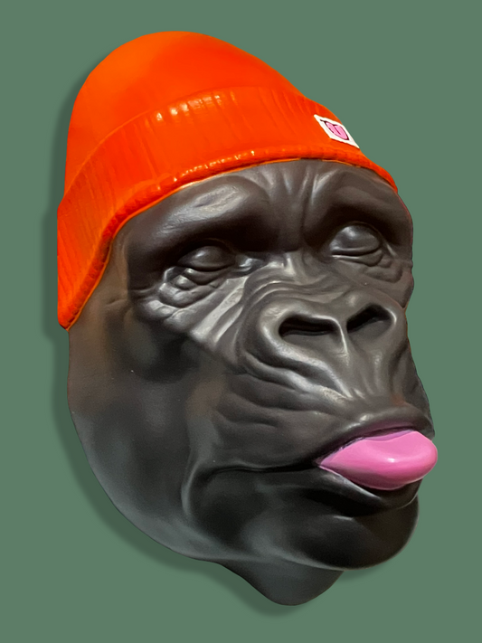 Gorilla Head with Orange Beanie Hat