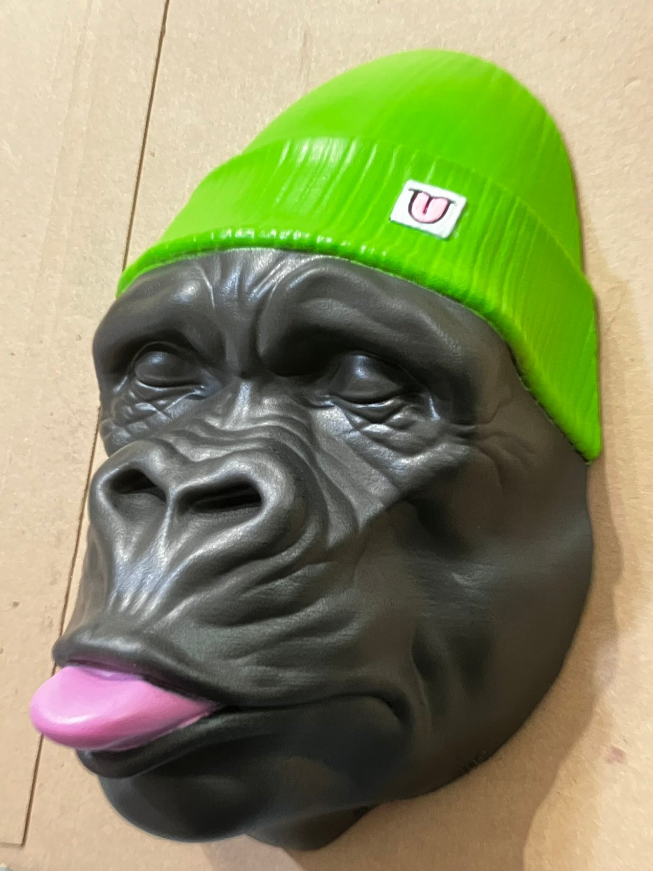 Gorilla Head with Green Beanie Hat