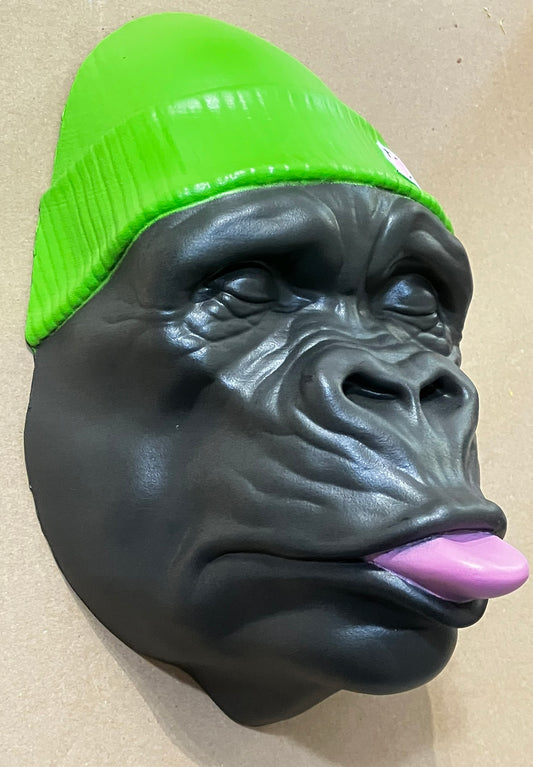 Gorilla Head with Green Beanie Hat